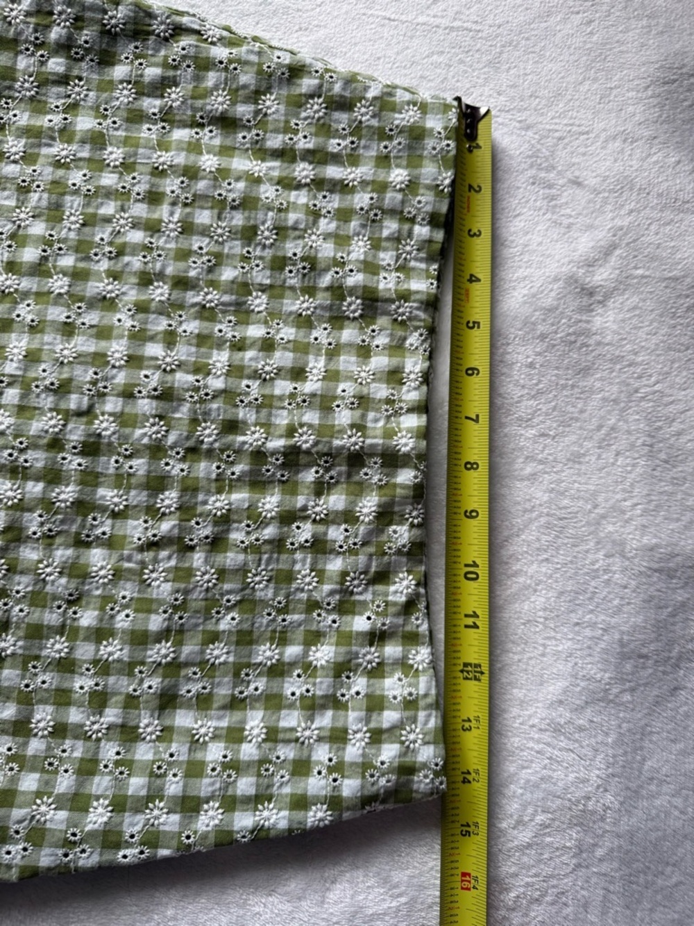 KIRIOUS Green Gingham Eyelet Mini Skirt Ruffle Hem Cottagecore - Picture 4 of 6